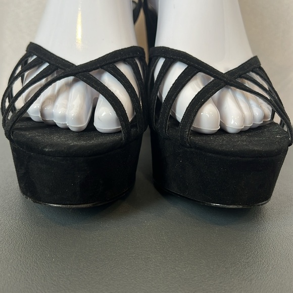 Mango Black Strappy Platform Heels Size 39 (US 8.5) Ankle Cuff Peep Toe - Picture 3 of 14
